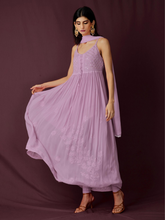 Rose Mauve Strappy Chikankari Anarkali Set